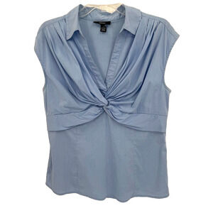 Alfani Blue Twist Front Blouse Women’s 12 Cap Sleeve Stretch Career Top